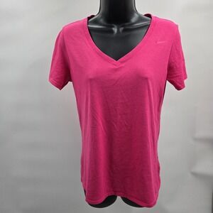 The Nike Tee Dri-Fit Women's Size M Active Top Pink V-neck Athletic Cut‎ Running